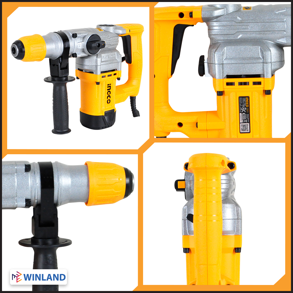 Ingco by Winland Rotary Hammer Drill / Chipping Gun 1050W SDS Plus Chuck System with FREE 3 SDS Bits and 2 Chisels RH10506 ING-PT. 