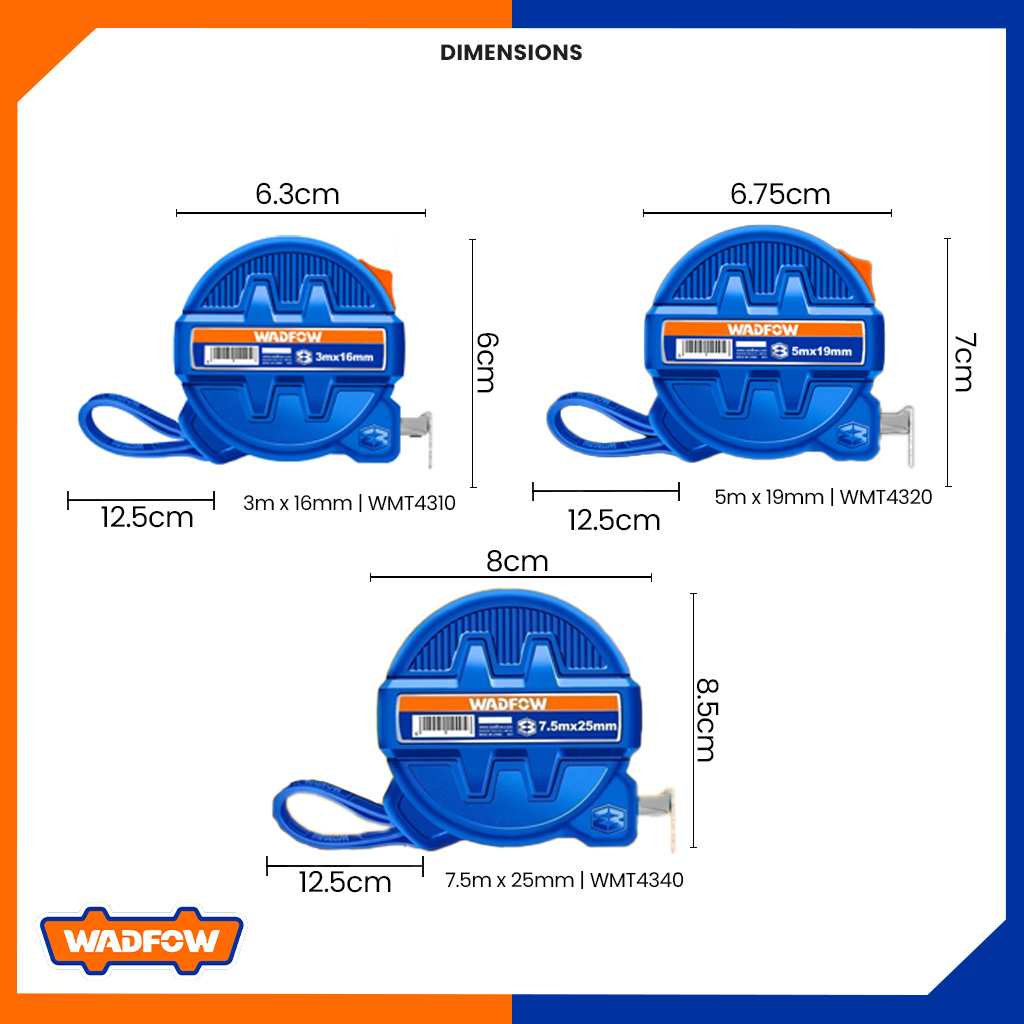 Wadfow by Winland Steel Measuring Meter Tape Measure w/ Continuous Marking Blade 3M | 5M | 7.5M WAD-HT. 