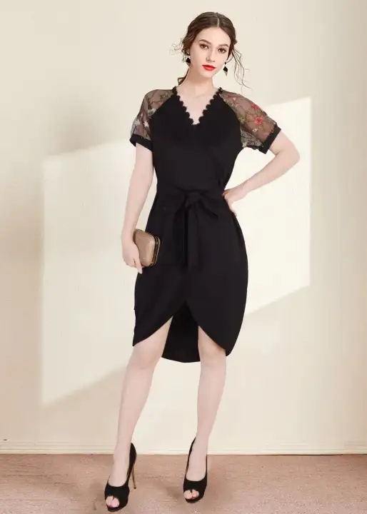 Pretty Girl Shop] Newest Floral Sleeve Slimming Wrap Dress 757D | Lazada PH