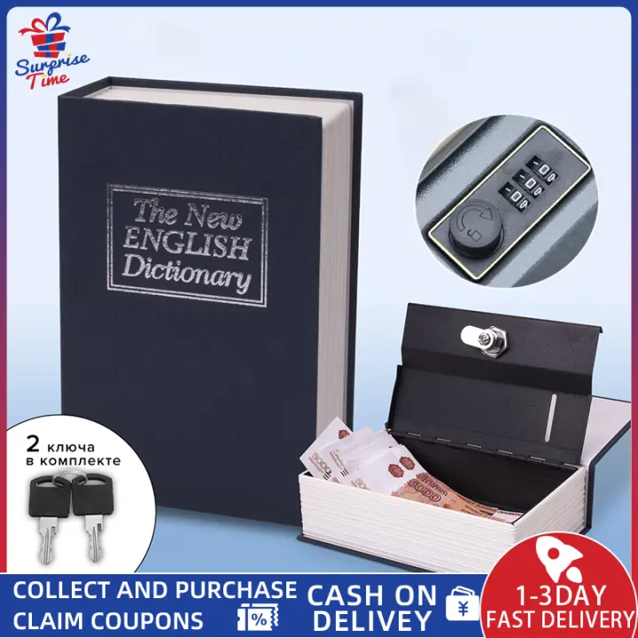 Mini Metal Steel Dictionary Safe Box Book Money Security Vault Lock