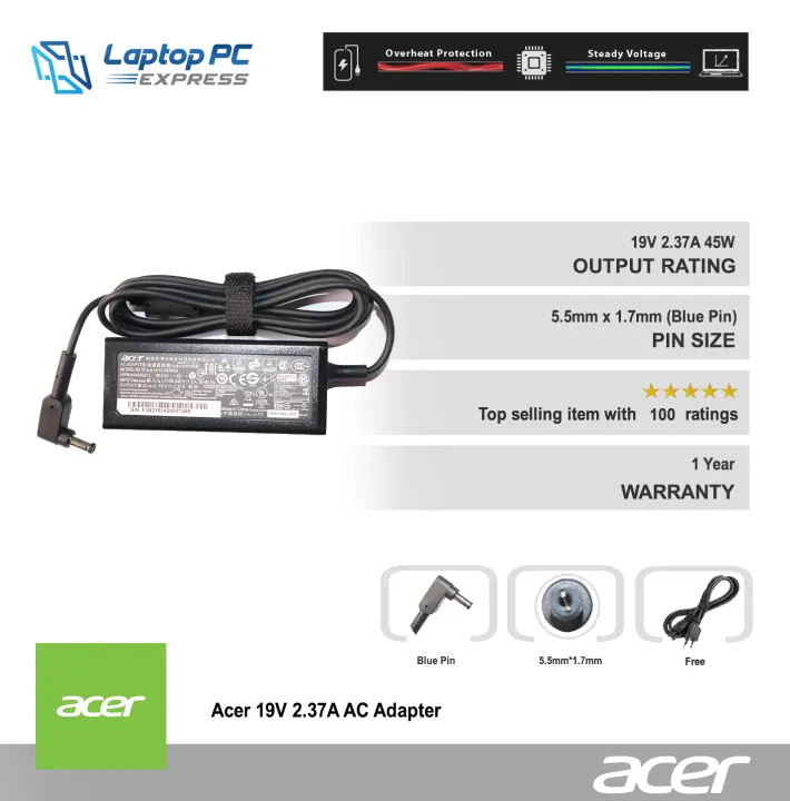 Original Acer Laptop Notebook Charger Ac Adapter 19v 2 37a 5 5 1 7mm Compatible With Acer Aspire E14 E5 475 37mn Lazada Ph