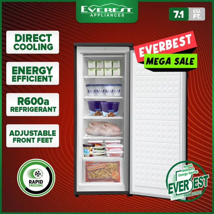 EVEREST 7.1 cu.ft Upright Freezer/ Direct Cooling/ Adjustable Front Feet/ Rapid Freezing/ 177L/ EverBest