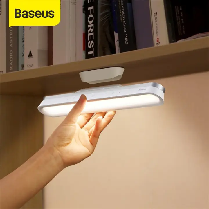 Baseus Night Light Magnetic Hanging LED Table Lamp Continuous Dimmable Desk Lamp Rechargeable Table Lamp for Bedroom Kitchen Cabinet Study Reading Closet Wardrobe