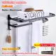 High-end Premium Aluminum Alloy Large Towel Rack Space-Saving Foldable Bath Towel Rack Towel Rack Corner Rack Bathroom Faucet Matte Black Multifunctional Bathroom Storage Rack Wall Mounted Double Towel Bar 60cm With 4 Hooks. 