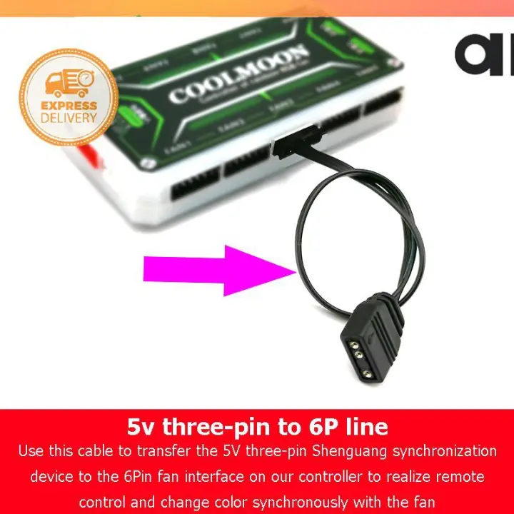 HOT-COD Small 4 Or 6Pin to 5V ARGB 3Pin Fan Controller Adapter Cable for Coolmoon