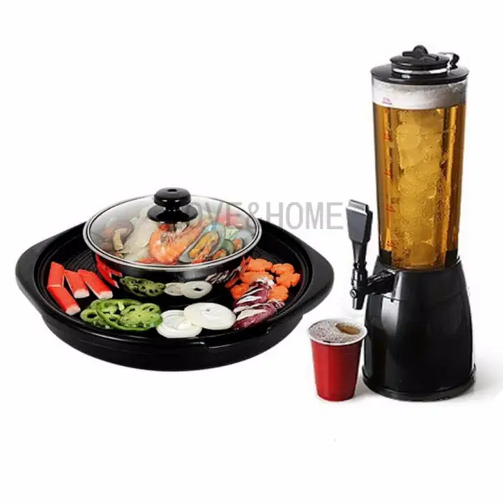 2 in 1 Korean Style Multifunction Electric Hot Pot and Grill With Beer