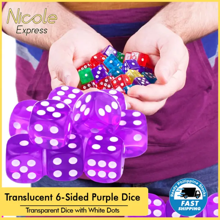 7pcs (Bundle Pack) 6-Sided Purple Dice, White Dots Rounded Corner Dice for Games and Entertainment
