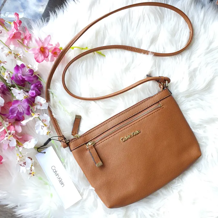 Calvin Klein Lock 100 Leather Small Crossbody Bag Walnut Brown 228 Purse Nwt D Moxi