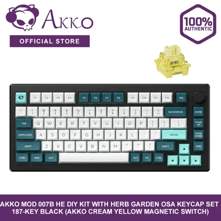 Akko MOD 007B HE DIY Kit With Herb Garden OSA Keycap Set 187-Key Black (Akko Cream Yellow Magnetic Switch)