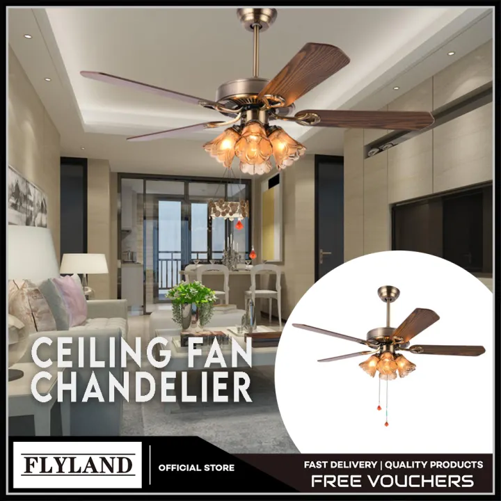 Flyland American Retro Fan Ceiling Gold, Retro Ceiling Fans With Lights