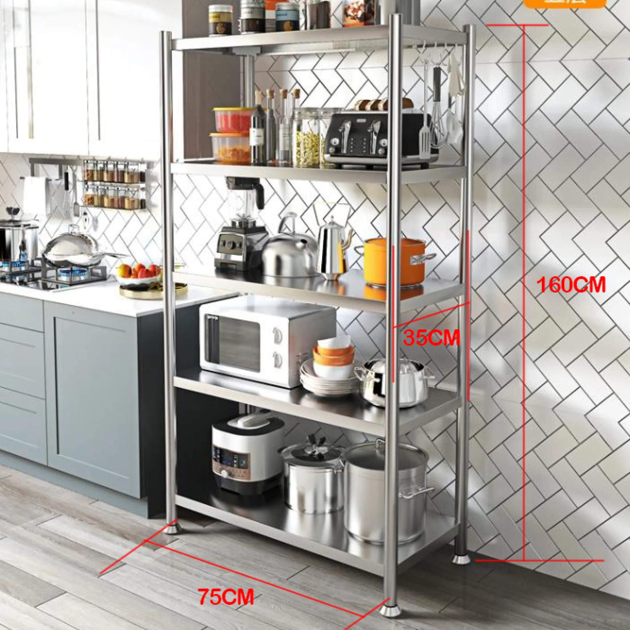 5 levels Kitchen Organizer Storage Rack Stainless Steel Kitchen Rack Microwave Oven Rack Stainless Kitchenwar