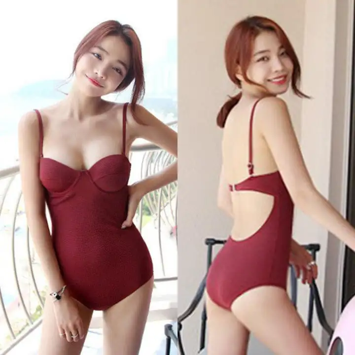 Push Up Low Cut Backless One Piece Bikini Plain Swimsuit Cute Simple One Piece Bikini Korean Swimwear One Piece Bathing Suit Women Swimwear Summer Outfit Lazada Ph