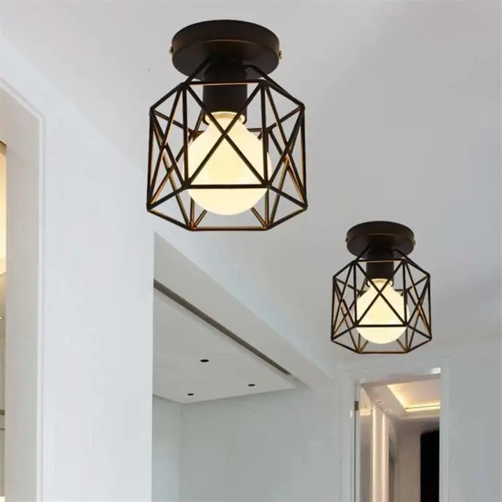 Vintage Led Square Metal Cage Ceiling Light Pendant Lamp Lighting With Free Gift Bulb Intl Lazada Ph - Metal Cage Pendant Light With Crystals
