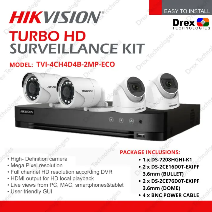 Hikvision TVI-4CH2D2B-2MP-ECO 4Channel Turbo HD Surveillance kit Complete Set Of CCTV Camera and DVR