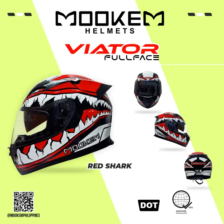 Mookem Helmet - Viator - Red Shark - Full Face - Dual Visor