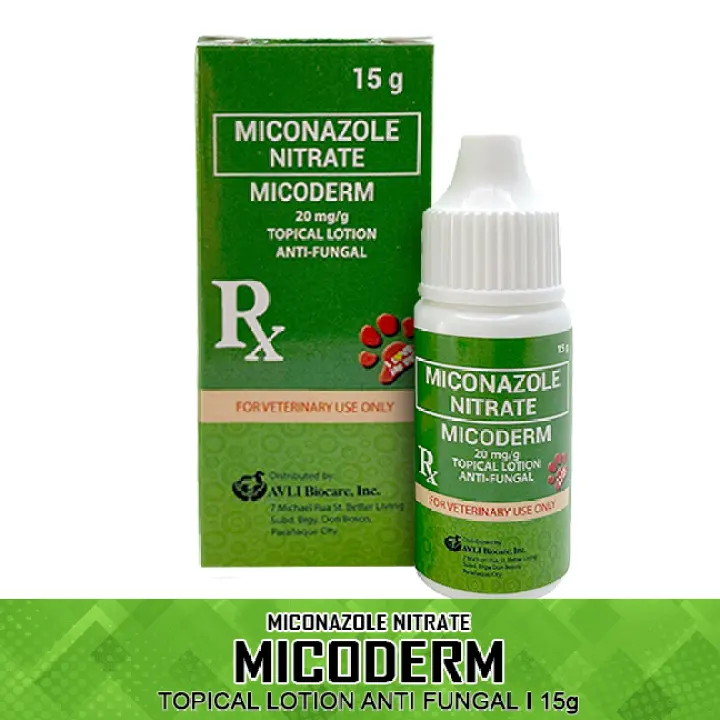 Micoderm Topical Lotion AntiFungal Miconazole Nitrate Ear and Skin Lotion 15g For Dogs and Cats