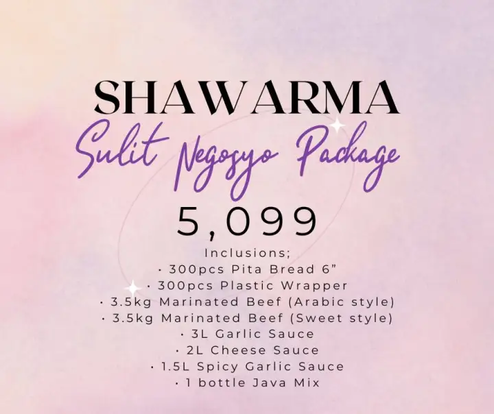 L&L Food Products - SHAWARMA SULIT NEGOSYO PACKAGE BAG - complete negosyo package set with java rice and shawarma pita garlic sauce cheese sauce with wrapper