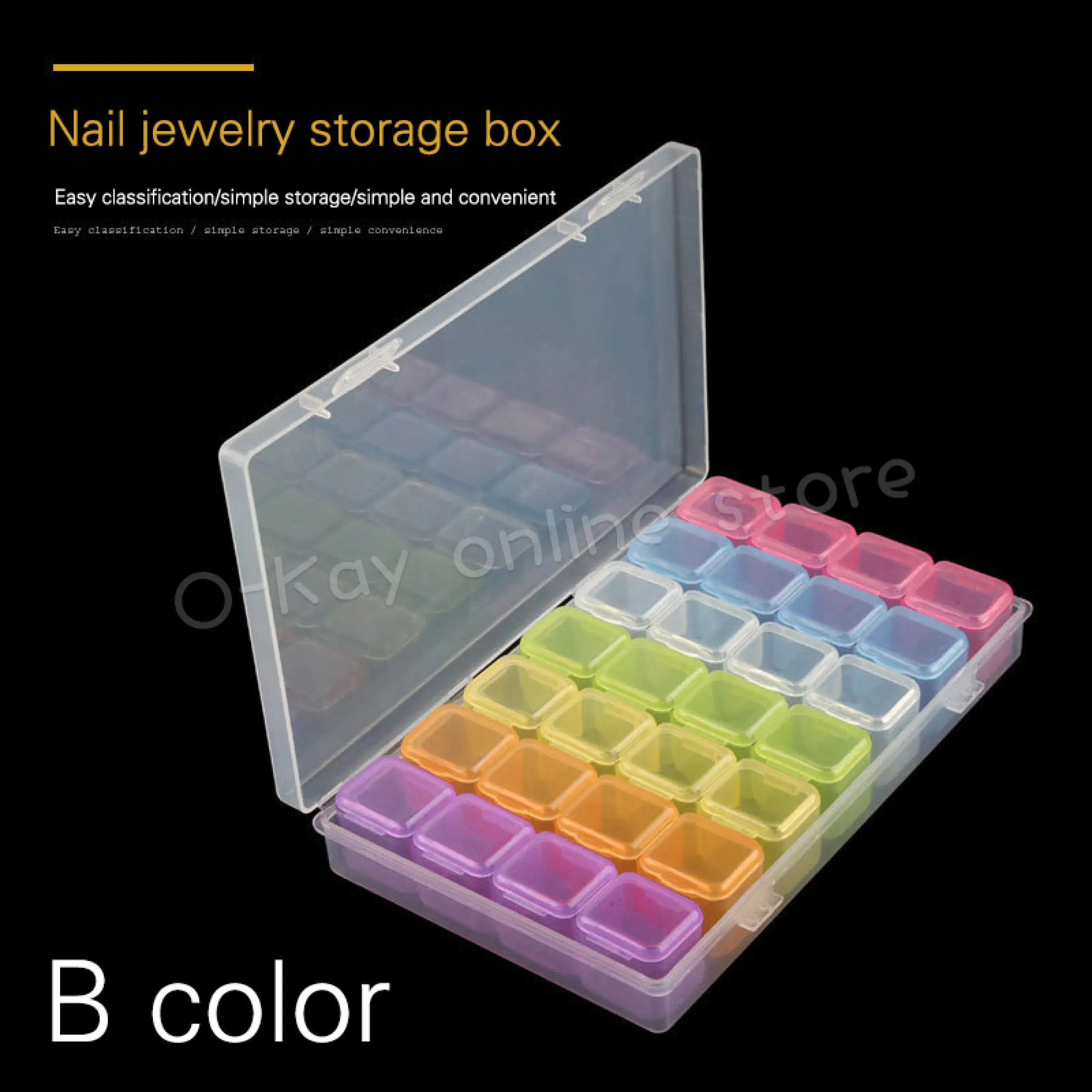 28 Slots Adjustable Clear Jewelry Storage Box Case Craft Organizer Beads Plastic 