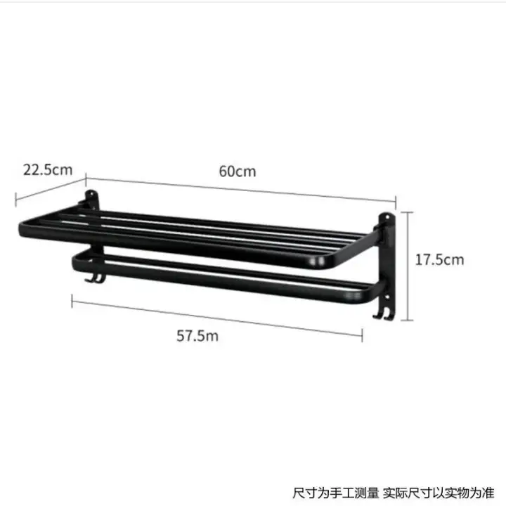 High-end Premium Aluminum Alloy Large Towel Rack Space-Saving Foldable Bath Towel Rack Towel Rack Corner Rack Bathroom Faucet Matte Black Multifunctional Bathroom Storage Rack Wall Mounted Double Towel Bar 60cm With 4 Hooks