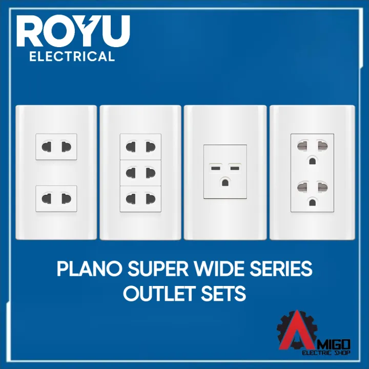 Royu Super Wide Series Universal Outlet Sets - WS113 WS115 WS913 WS901 2 Gang Universal Outlet Set 3 Gang Universal Outlet Set 1 Gang Aircon Outlet Set Duplex Universal Outlet with Ground & Shutter