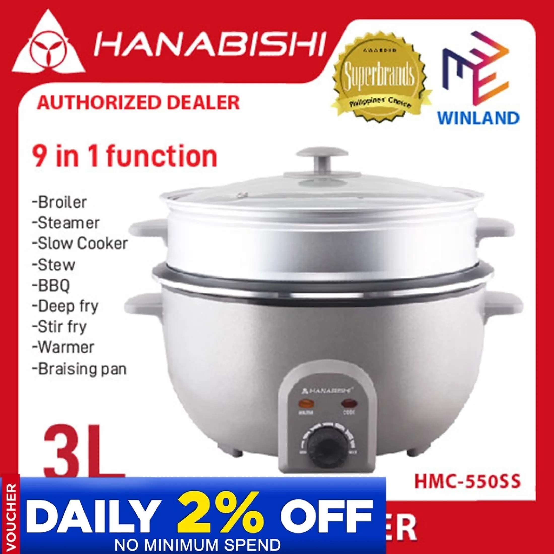 Cod Yid Hanabishi 9 In 1 Multi Cooker Boiler Deep Fryer Steamer Bbq Hmc 550ss Hmc 550ss Xwinlandx Lazada Ph