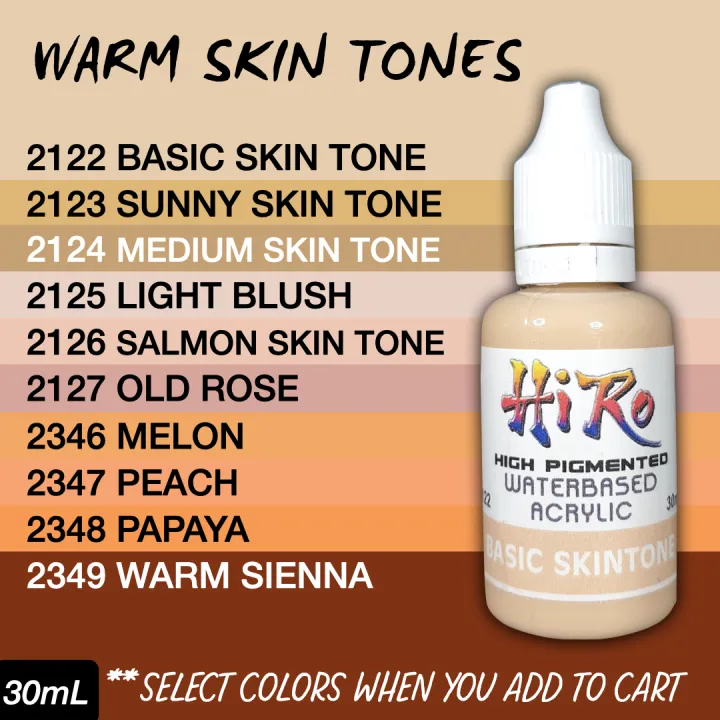 Warm Skin Tone Colors by Hiro Paints | High-Pigmented Waterbased Acrylic Hobby Paint (30ml) | 2122 - 2127