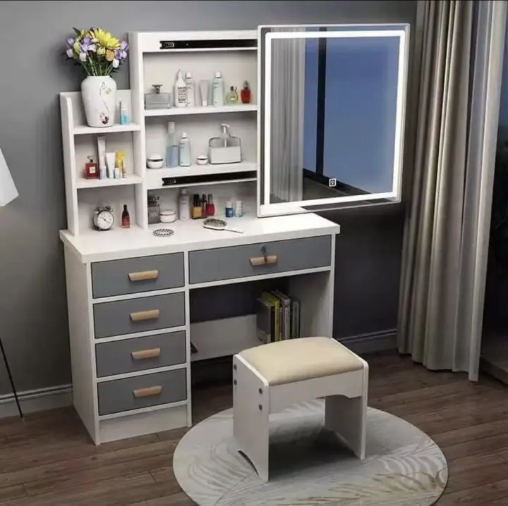 Vanity Dresser Table With Led Light, Wooden 3 Way Dressing Table Mirror