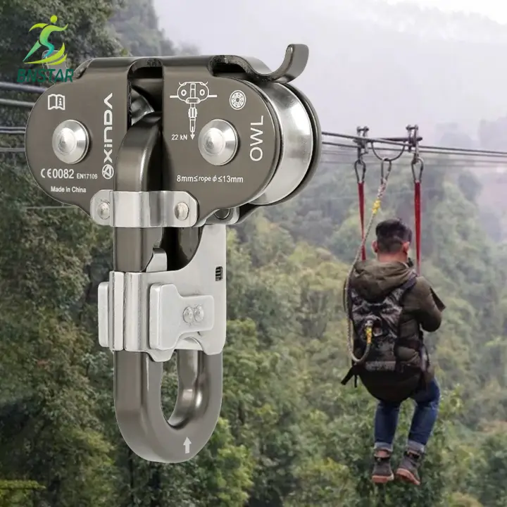 BNSTAR 22KN Zip Line Cable Trolley Fast Speed Dual Pulley Rigging