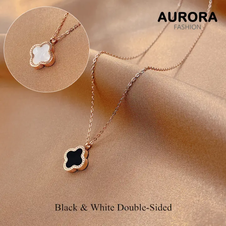 Aurora Korea Anium Steel Rose Gold Fashion Black White Double Sided Clover Plate Necklace Pendant Not To Fade Jewelry Hn549 Lazada Ph Aurora Korea Anium Steel Rose Gold