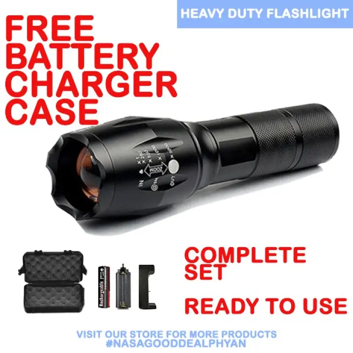 Tactical Flashlight Set heavy duty with Rechargeable Battery and Charger waterproof LED Sale COD