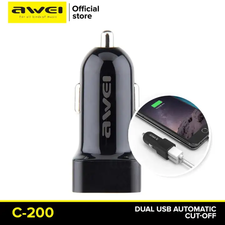 Awei C-200 Fast Charge Dual USB Port 2.4A Car Charger For Cellphones and Smartphones | Lazada PH