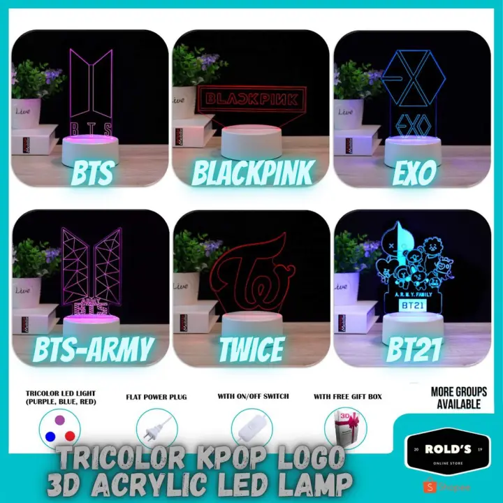 Tricolor Kpop Logo 3d Acrylic Led Lamp Bts Blackpink Exo Twice Lazada Ph