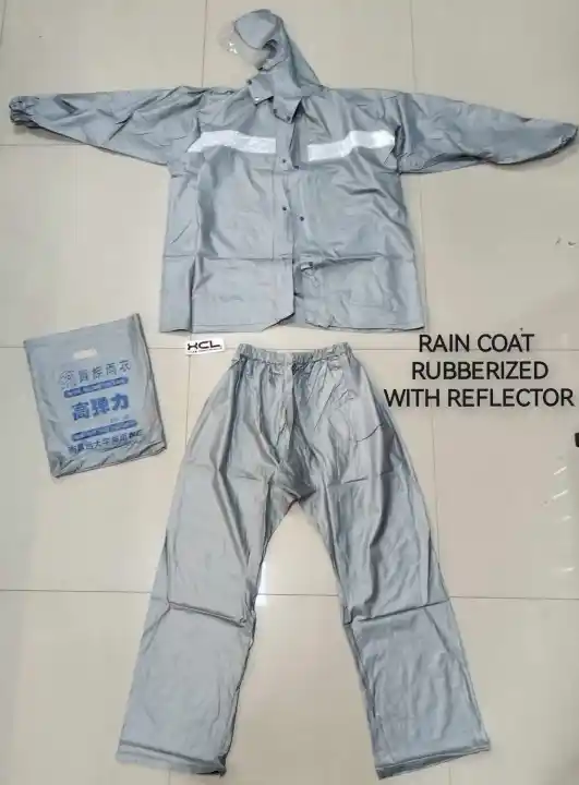 Gray Kapote/Rain Coat with Reflector - Vulcanized Rubber Material