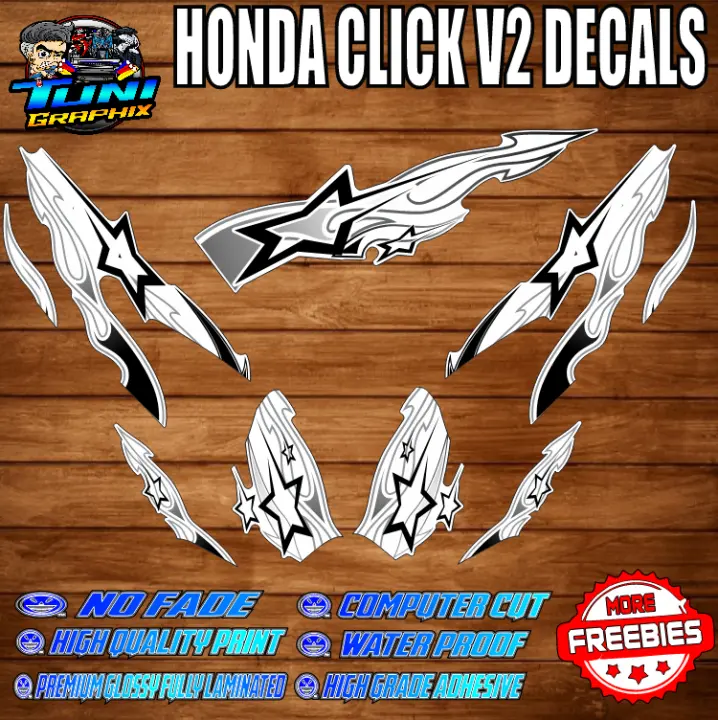 HONDA CLICK V2 ROCK RISING STAR NEW DECALS with freebies