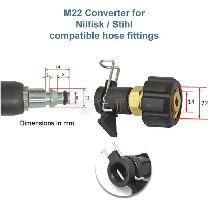 M22 x 14mm Female to Nilfisk-compatible Hose Quick Connector
