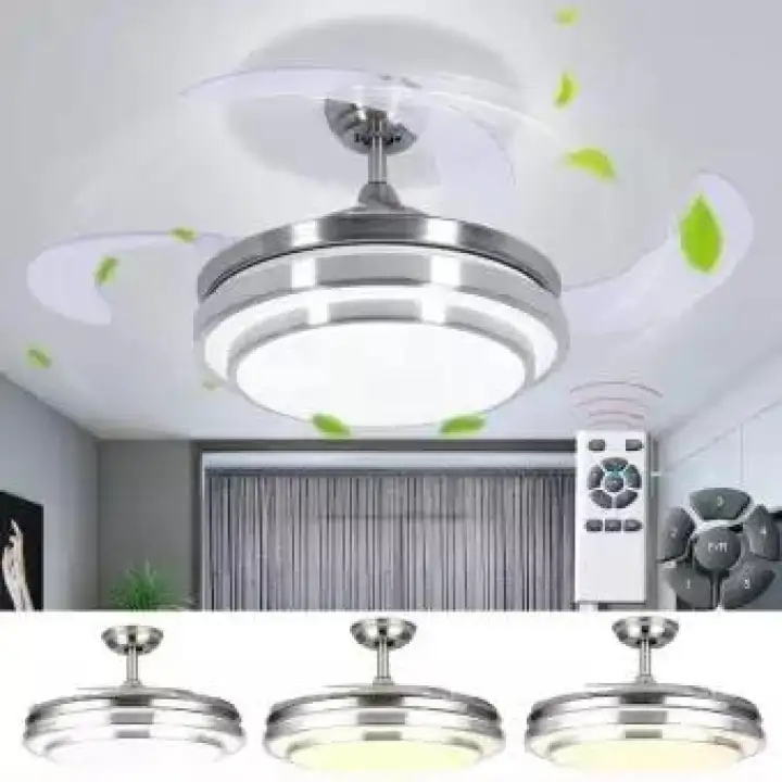 42 Inch Remote Ceiling Fan With Led Flush Modern Invisible Lights Acrylic Leaf Fans 110v 220v Wireless Control Light Lazada Ph - Ceiling Lights With Fans Remote