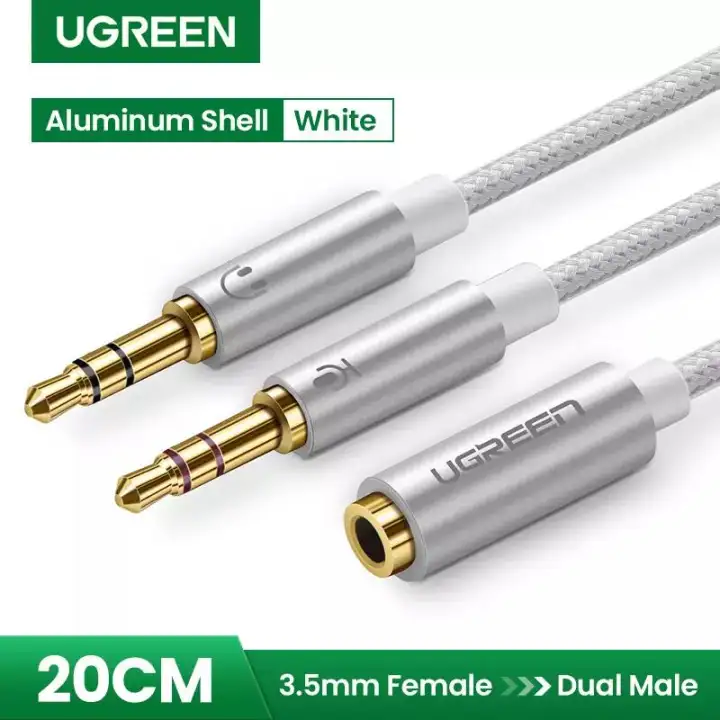 Ugreen 0 2meter Splitter Headphone For Computer 3 5mm Female To 2 Male 3 5mm Mic Audio Y Splitter Cable Headset To Pc Adapter White Intl Lazada Ph