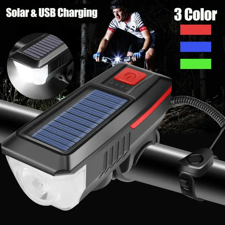 Solar Energy LED USB Rechargeable MTB Bicycle Night Light Bike Front Headlight