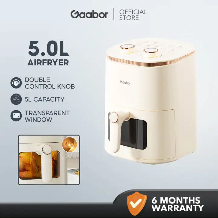 Gaabor Air Fryer Dual Rotary Knob Transparent Window 9 Menus+Reheat/Defrost 5L Capacity + Paper Liner