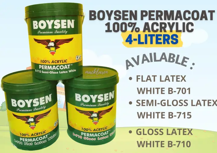Boysen Permacoat White Latex ▪️ 1 Gallon ▪️ 4L Liters ▪️ Flat Latex B701▪️ Gloss Latex B710 ▪️ Semi Gloss LatexB715