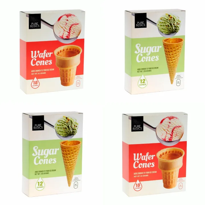 Pure Basics Wafer Cones (63 grams - 18 Cones) & Sugar Cones (155 grams -12 Cones)