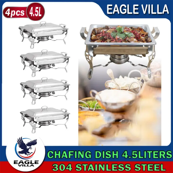 Stainless Steel With Fuel Alcohol Holder Eagle Villa Buffet Square Set Of 4 Chafing Dish 4 5 L Food Warmer Lazada Ph