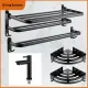 High-end Premium Aluminum Alloy Large Towel Rack Space-Saving Foldable Bath Towel Rack Towel Rack Corner Rack Bathroom Faucet Matte Black Multifunctional Bathroom Storage Rack Wall Mounted Double Towel Bar 60cm With 4 Hooks. 