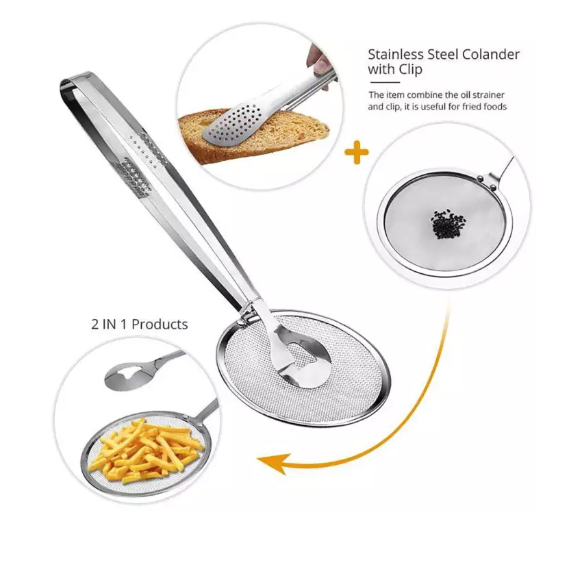 Stainless Steel Mesh Spoon Fried Food Oil Strainer with Clip Kitchen Gift 