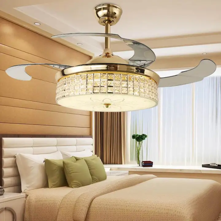 Kruzo Yuhao Crystal Ceiling Fan 42 With Led Light Lazada Ph - Ceiling Fan With Lights For Bedroom Philippines