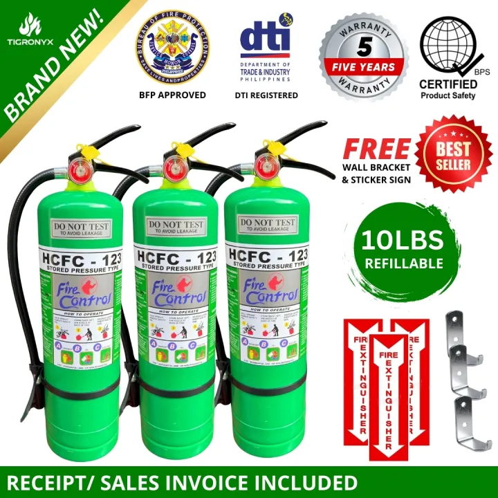 Fire Extinguisher 10 lbs HCFC 123 3pcs Bundle (Green) 5 years Expiration Refillable
