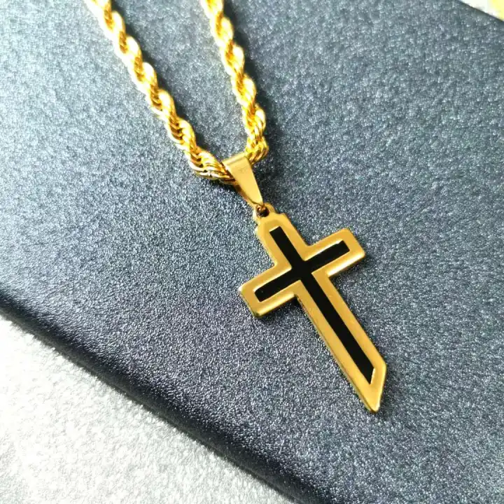 Rt Cross Necklace For Men Stainless Gold Plated - Mens Gold Pendant Cross