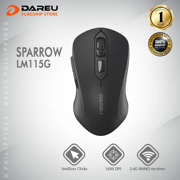 Dareu LM115G Black Office Wireless Mouse 2000 DPI 2.4 Ghz Nano Receiver