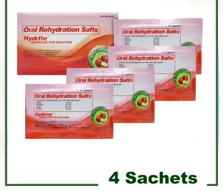 Hydrite Oral Rehydration Salts (4 sachets) Apple flavor - Electrolyte Replenisher Solution Drink by UNILAB