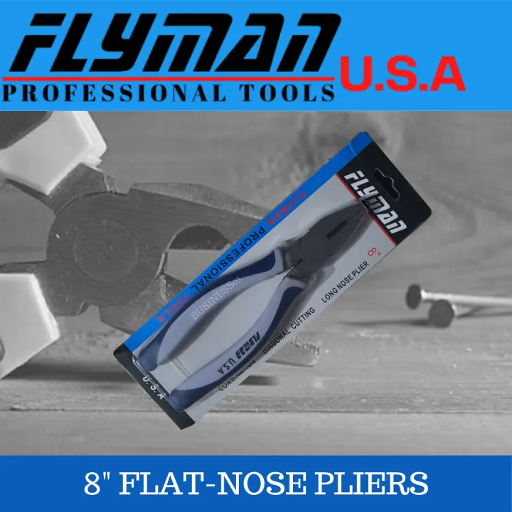 Home Motor Flyman Flat Nose Plier 8" Plais Made From Chrome Vanadium With Rubber Handle Electrician And Carpenters Tool